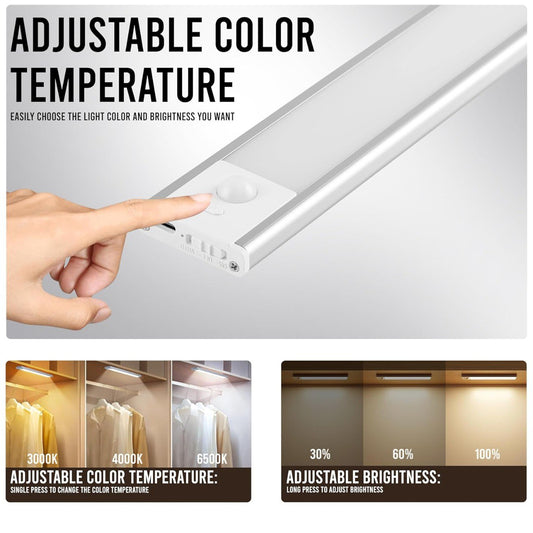 Motion Sensor LED Cabinet Light – 40cm Rechargeable, Adjustable Brightness & Color Temperature, Easy Magnetic Installation"