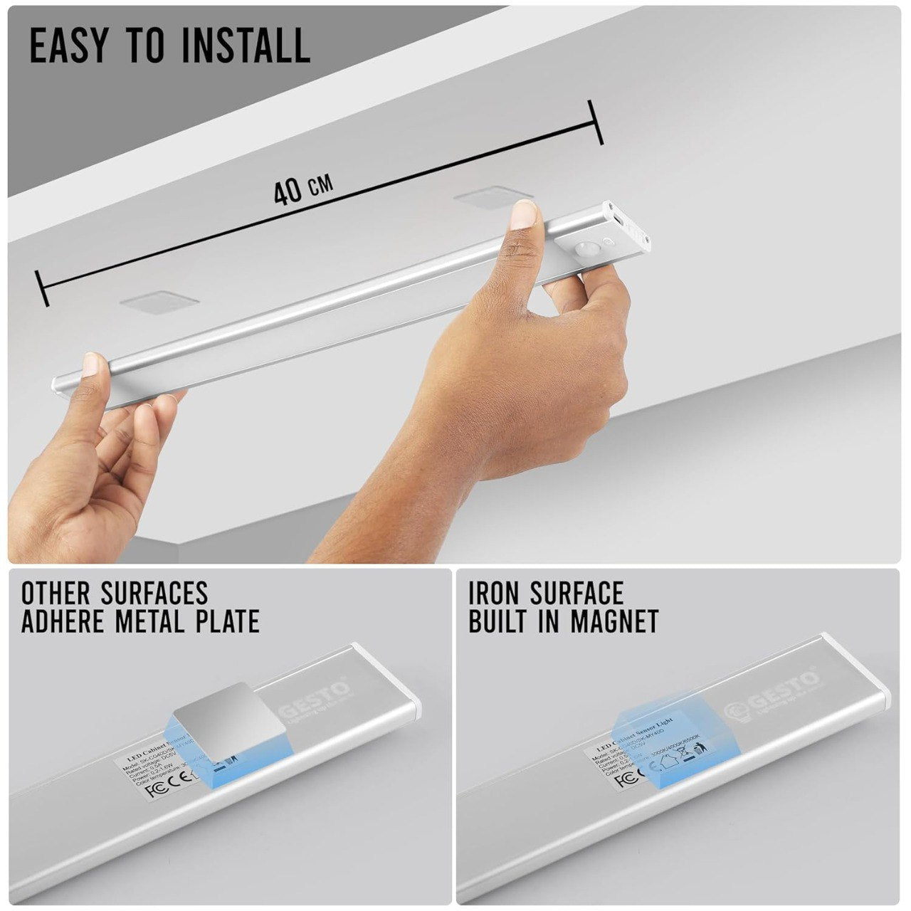 Motion Sensor LED Cabinet Light – 40cm Rechargeable, Adjustable Brightness & Color Temperature, Easy Magnetic Installation"