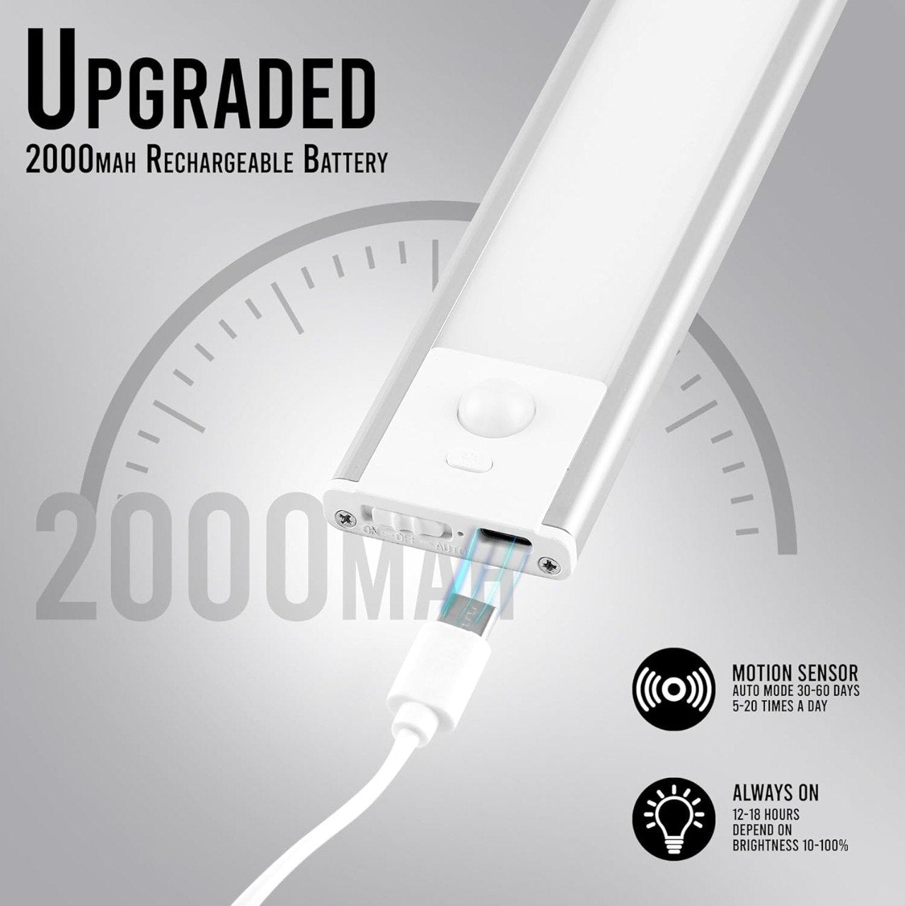Motion Sensor LED Cabinet Light – 40cm Rechargeable, Adjustable Brightness & Color Temperature, Easy Magnetic Installation"