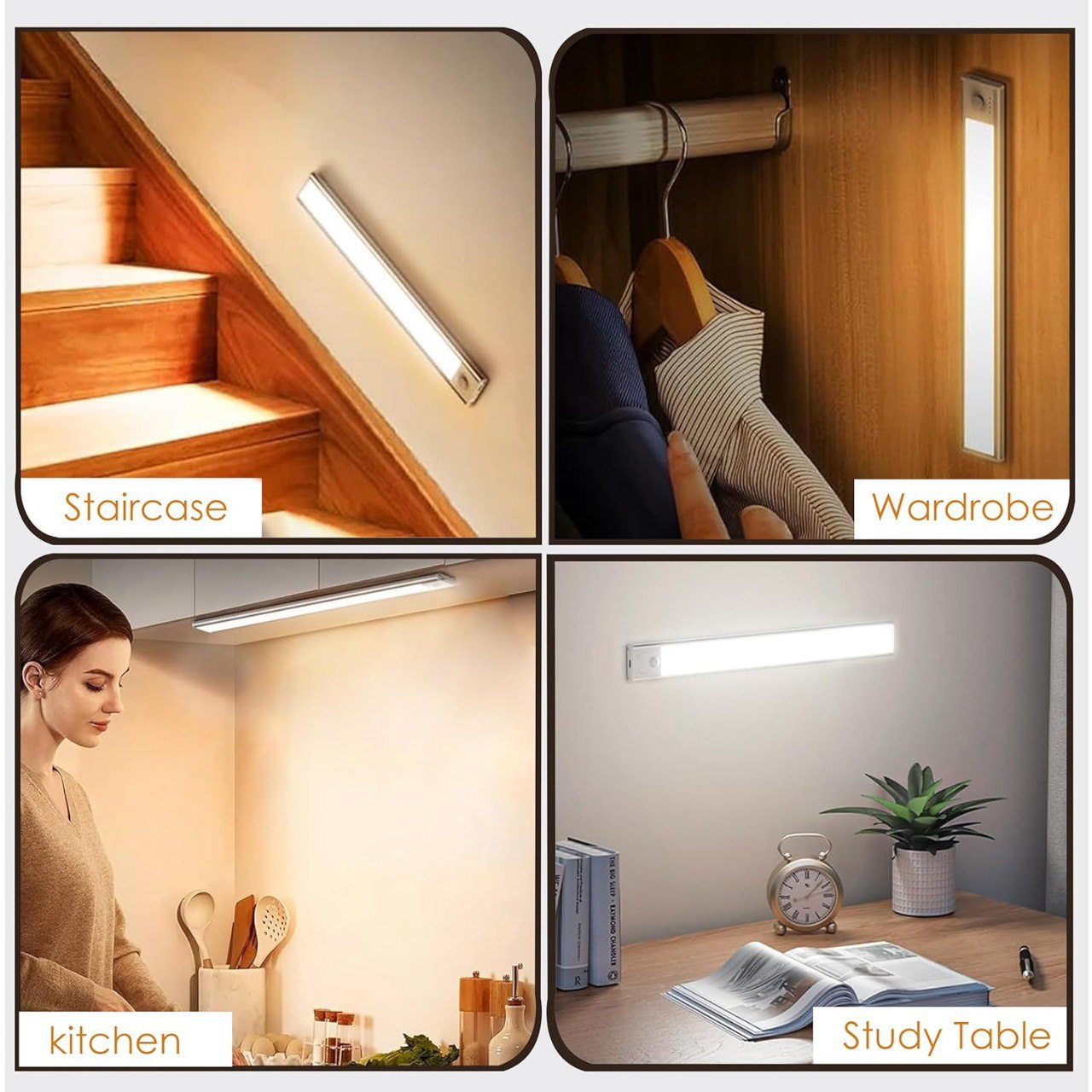 Motion Sensor LED Cabinet Light – 40cm Rechargeable, Adjustable Brightness & Color Temperature, Easy Magnetic Installation"