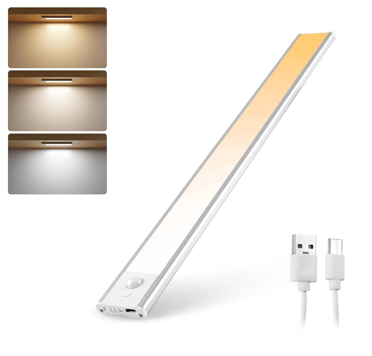 Motion Sensor LED Cabinet Light – 40cm Rechargeable, Adjustable Brightness & Color Temperature, Easy Magnetic Installation"