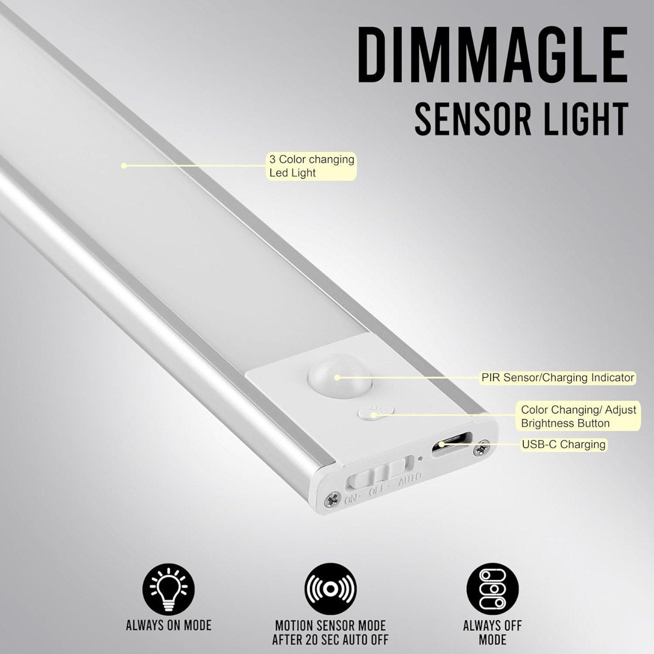 Motion Sensor LED Cabinet Light – 40cm Rechargeable, Adjustable Brightness & Color Temperature, Easy Magnetic Installation"